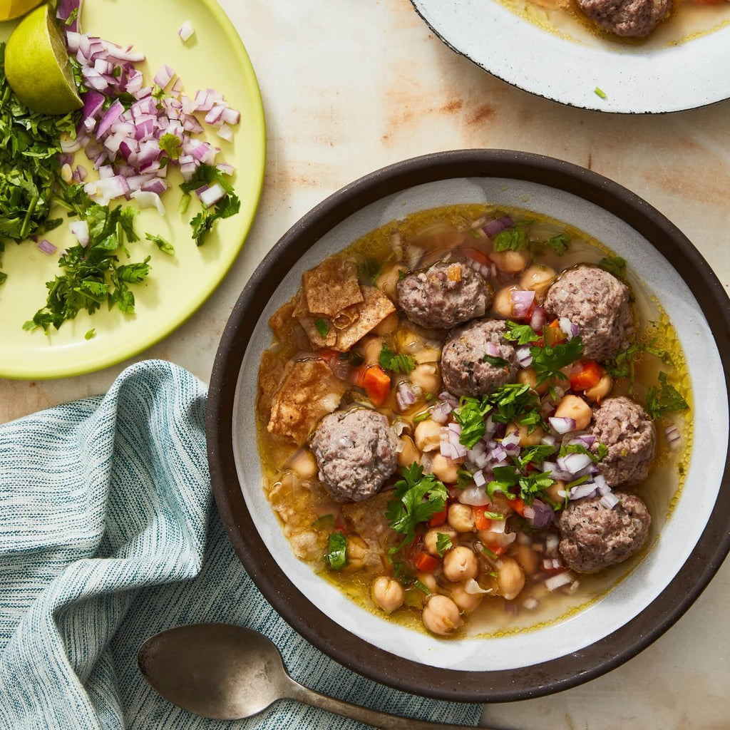 Ali Slagle's lamb meatball soup with Primary Beans Chickpeas