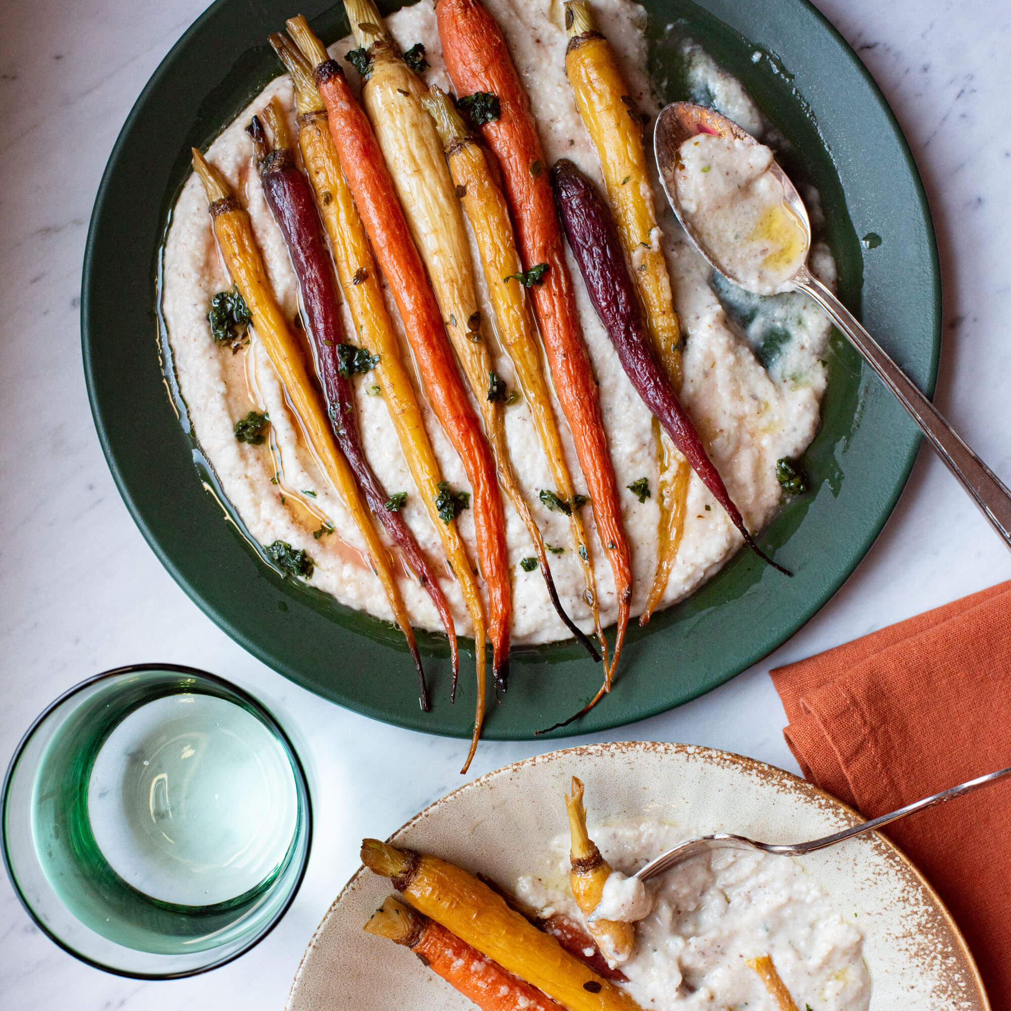 Roasted carrots over Cannellini and hazelnut purée