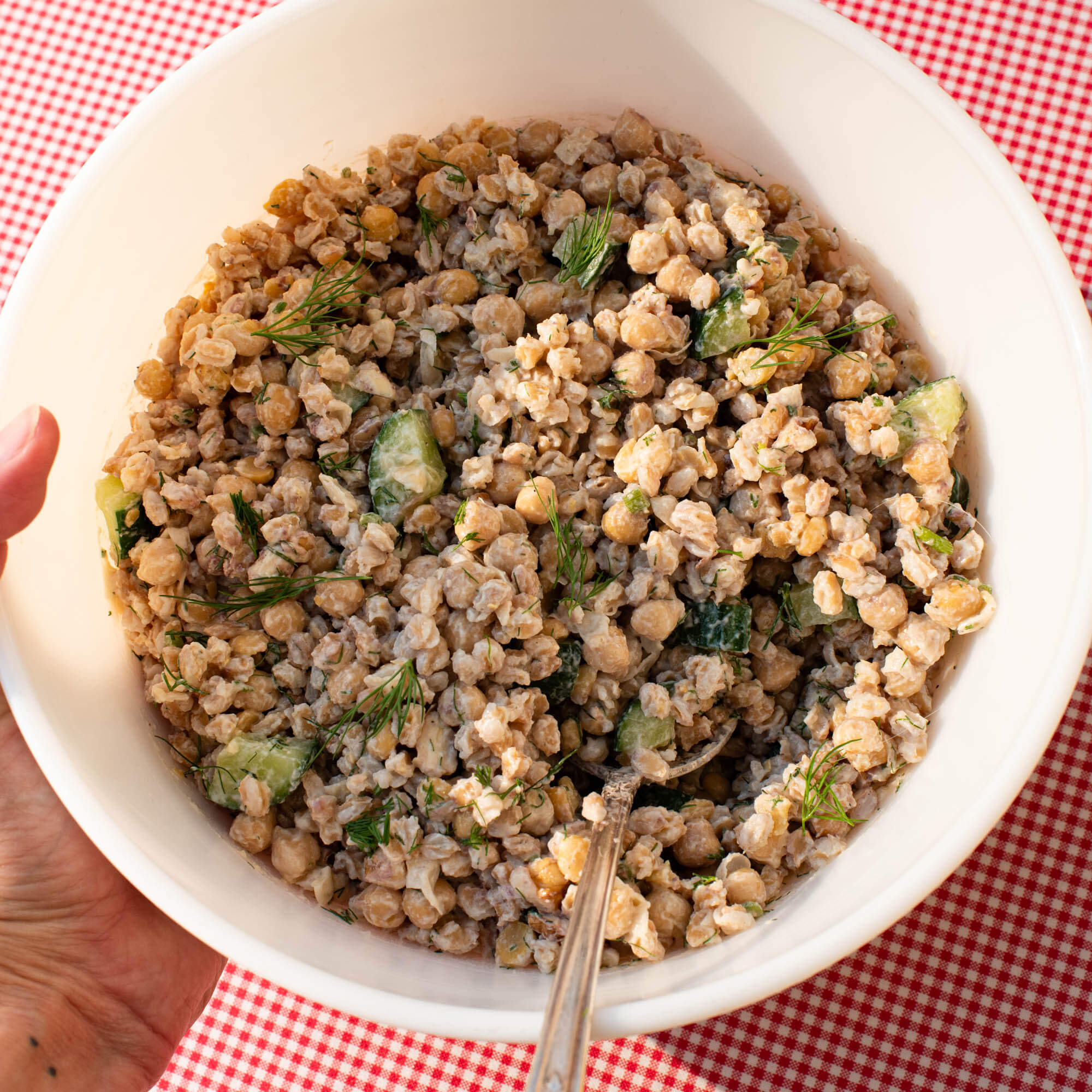 Farro and chickpeas with dill-yogurt dressing with Primary Beans Chickpeas