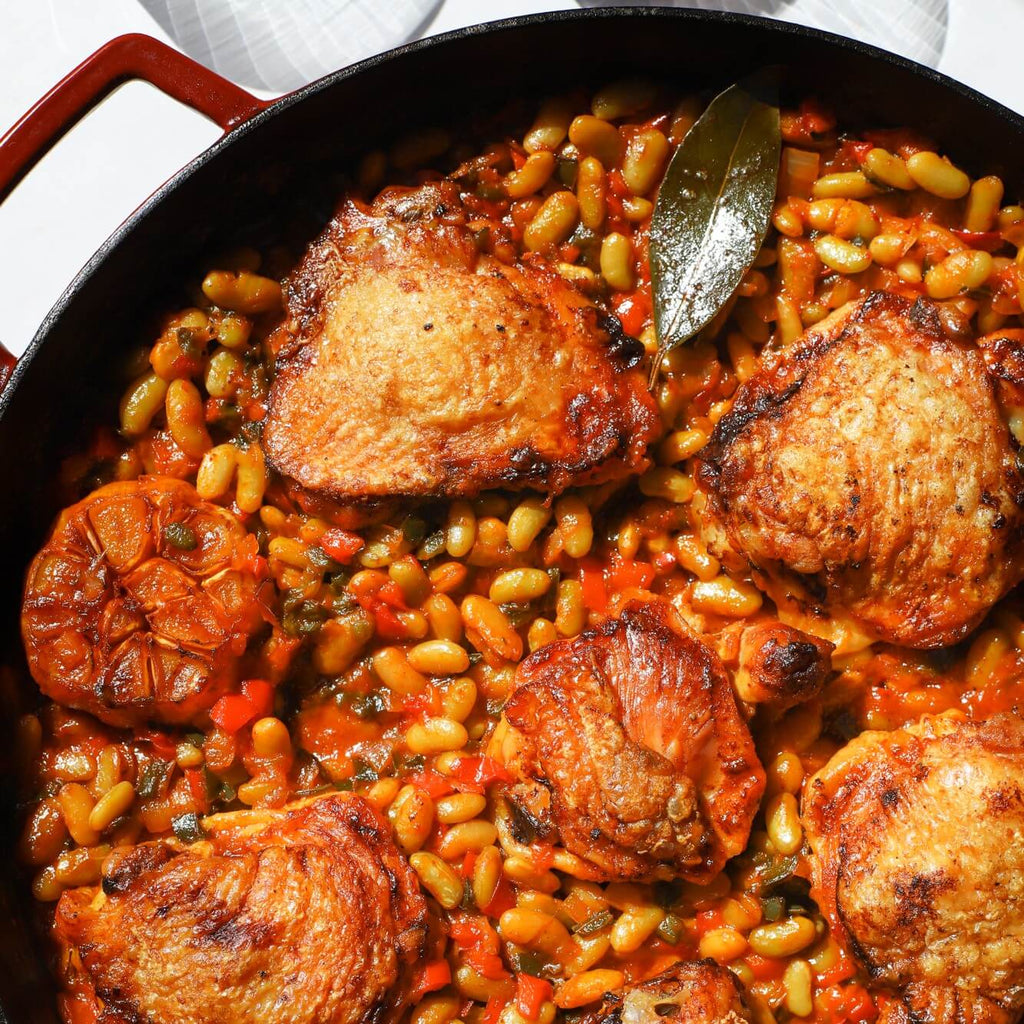 Chicken Basquaise with Primary Beans Flageolet beans