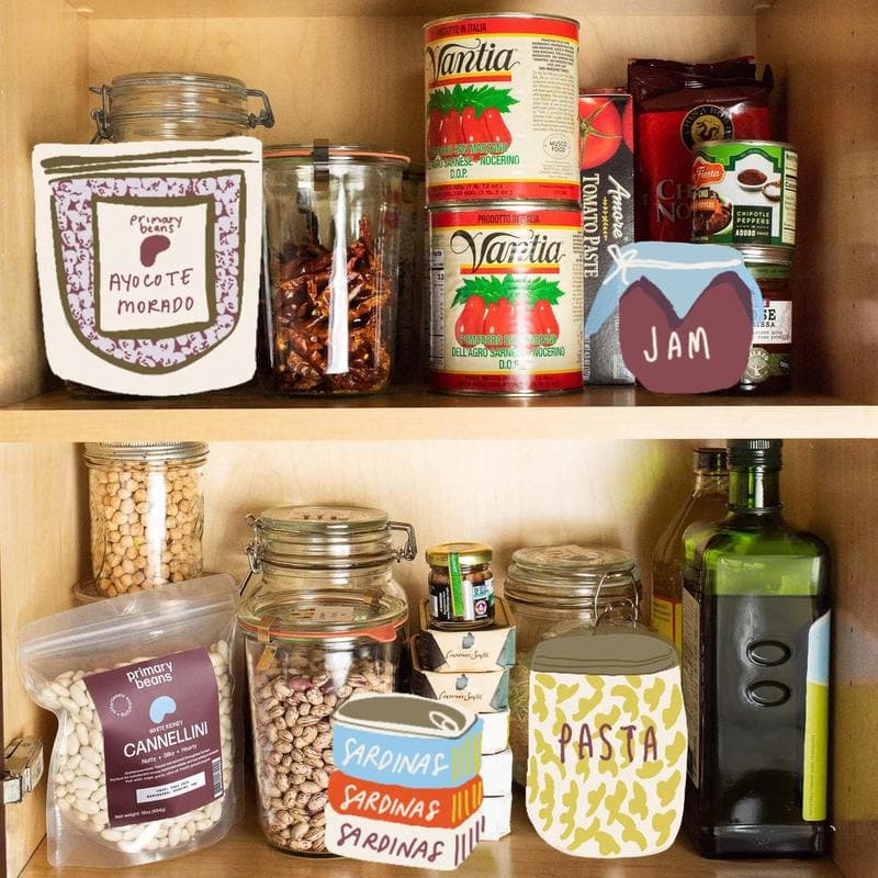 Pantry shelves with Primary Beans