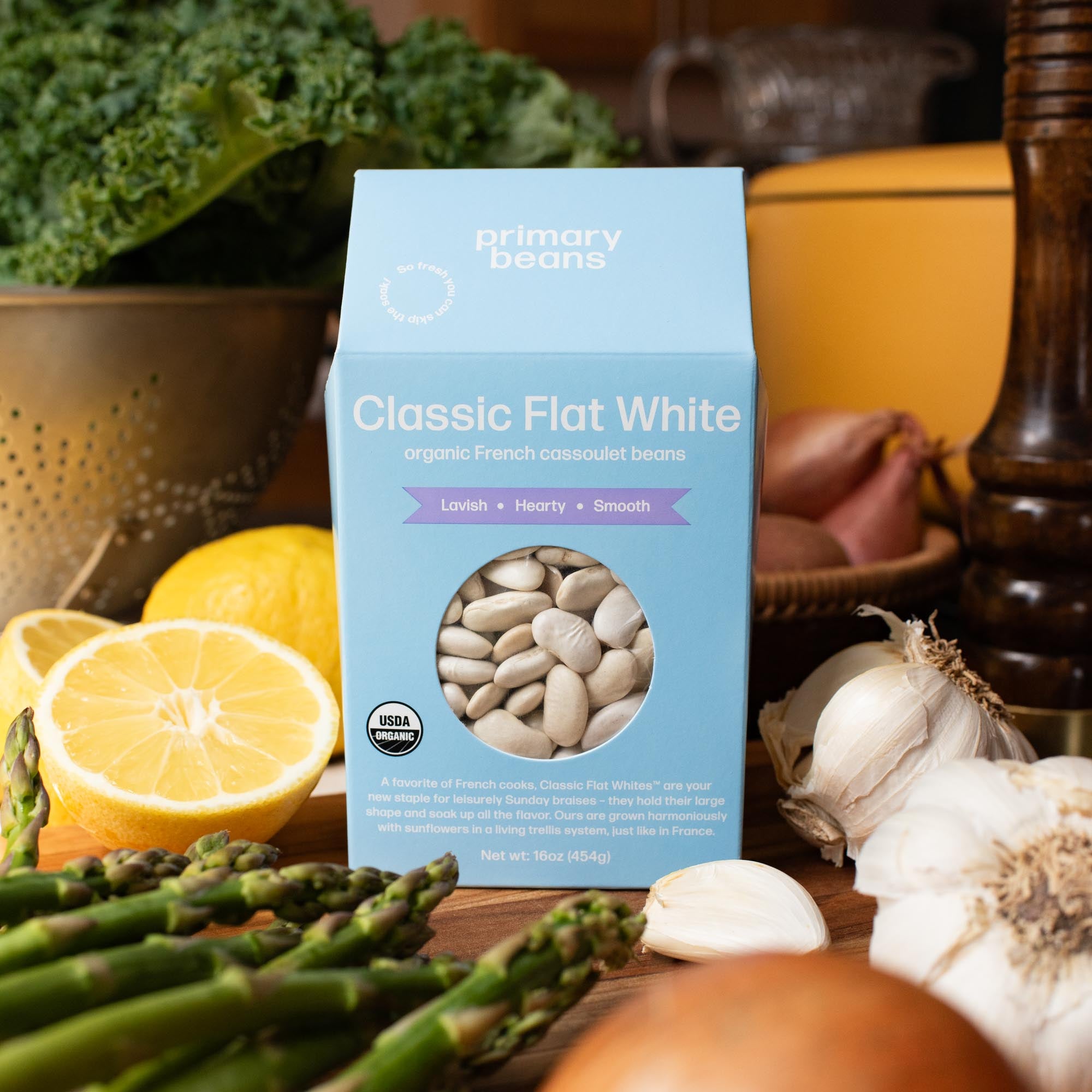 Primary Beans Organic Classic Flat White cassoulet beans counter